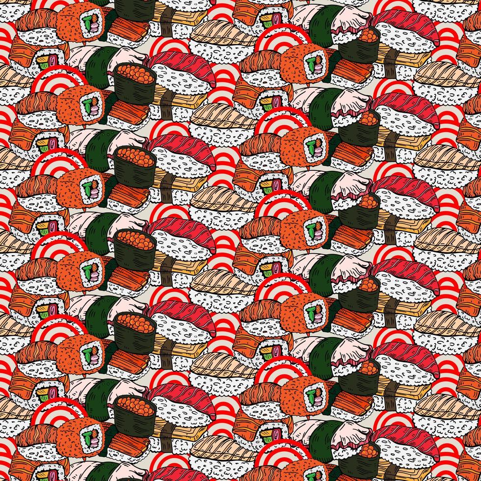 Sushi and rolls pattern isolated on white background vector