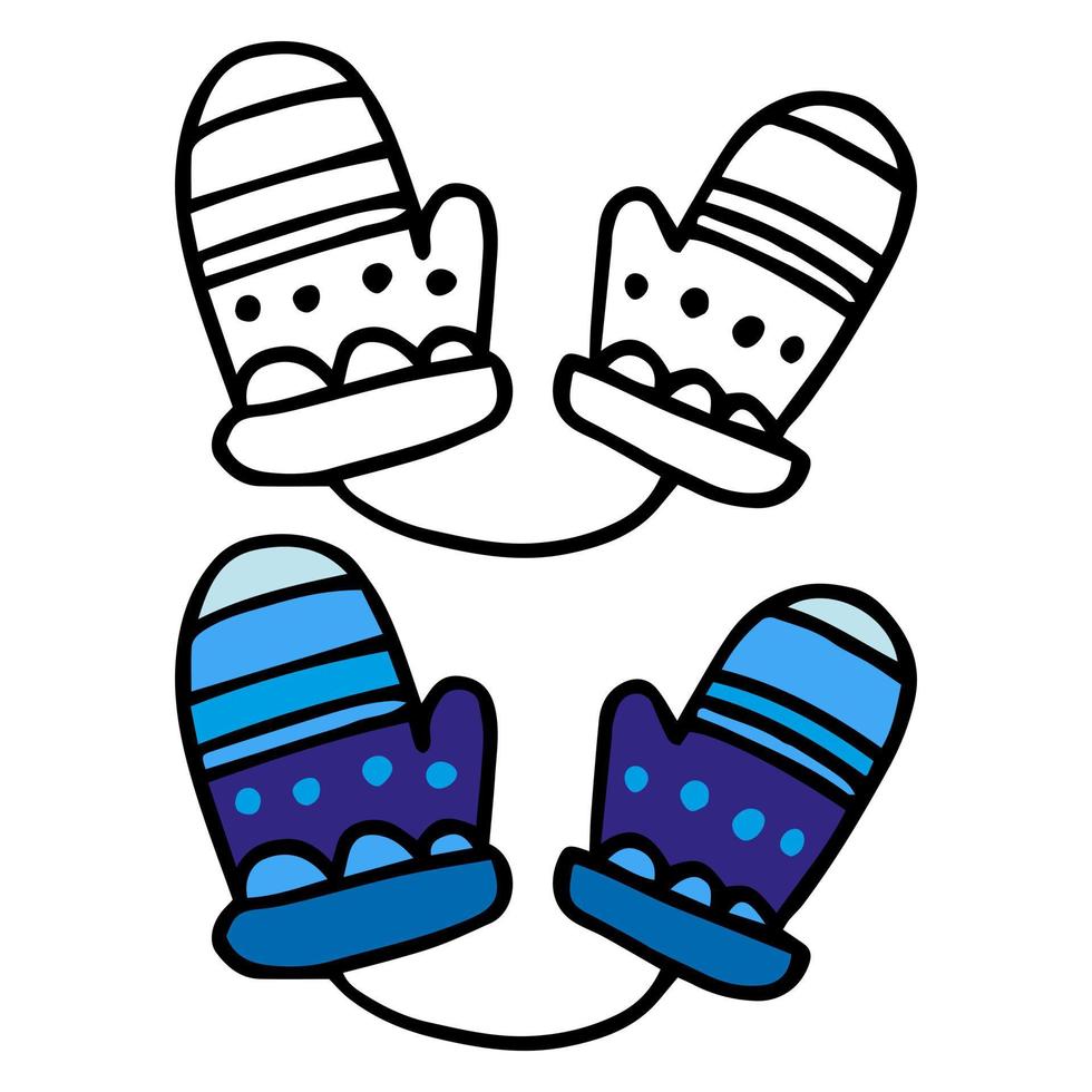 Color cute winter gloves. Coloring page for kids. vector