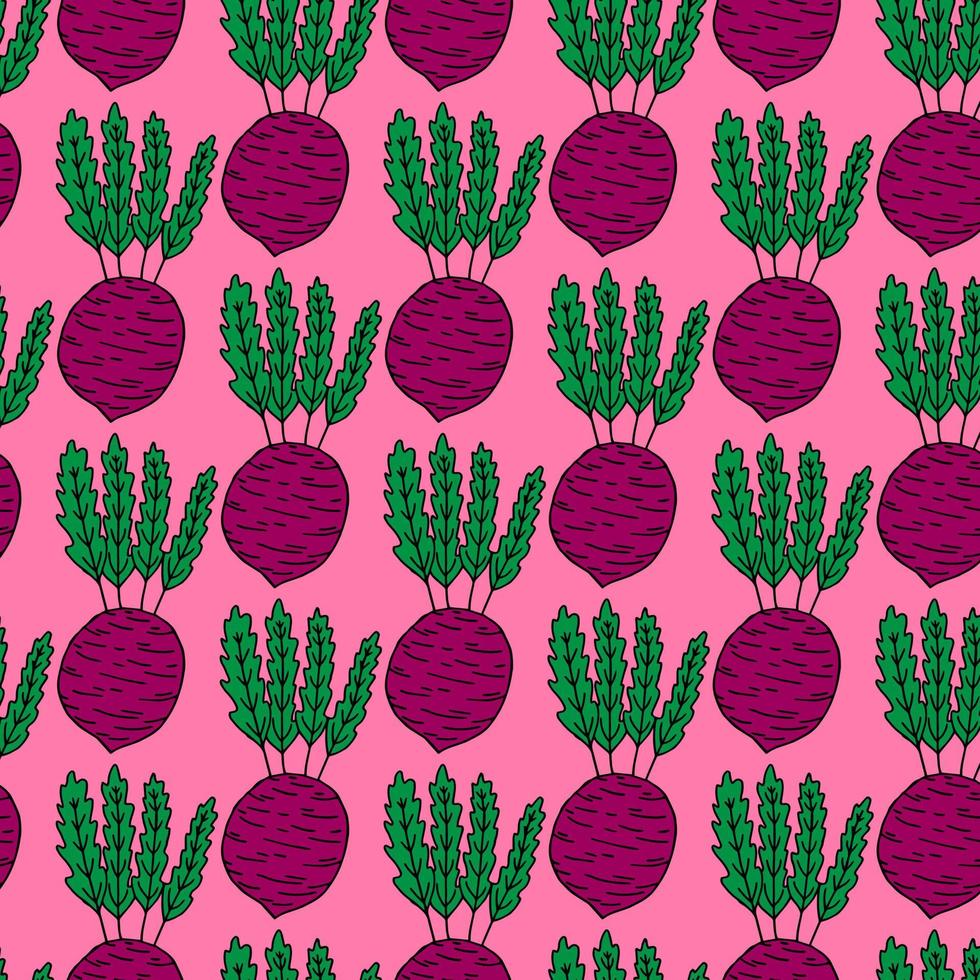 Hand-drawn beetroot pattern. Black and white vector illustration