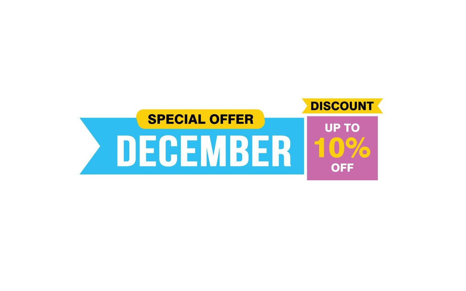 Oferta de descuento del 10 por ciento de diciembre, liquidación, diseño de banner de promoción con estilo de etiqueta. vector