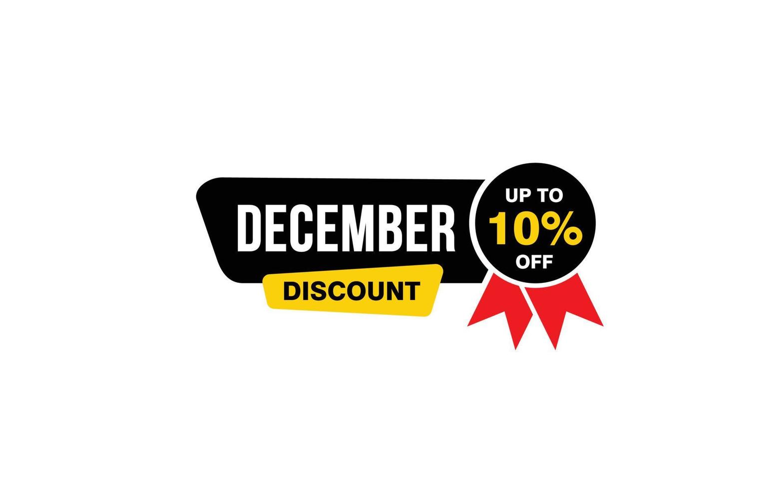 Oferta de descuento del 10 por ciento de diciembre, liquidación, diseño de banner de promoción con estilo de etiqueta. vector