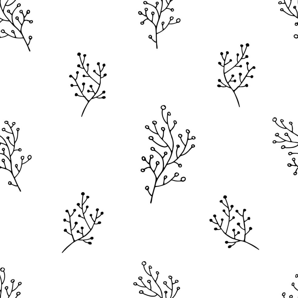 Seamless pattern with hand drawn wildflowers. Monochrome vector illustration. Suitable for fabric, wallpaper and wrapping paper.