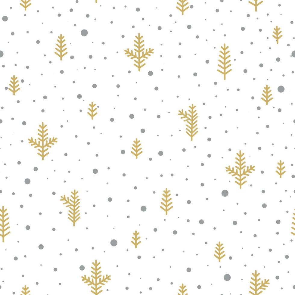 Christmas winter forest snow seamless pattern with holiday icons. Happy Winter Holiday nature tile background. Christmas tree evergreen branch and snowflakes vector