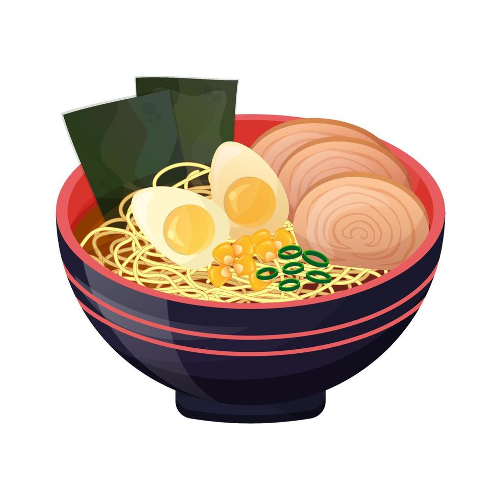 Ramen with egg. Japanese noodle food. Colorful illustration vector on white background.