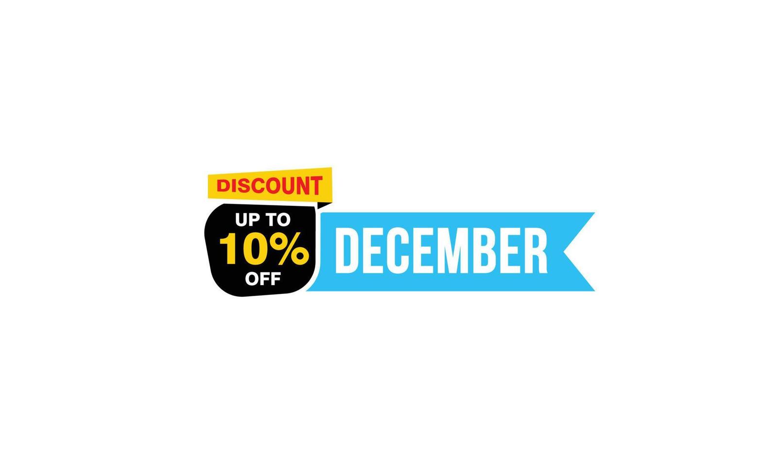 Oferta de descuento del 10 por ciento de diciembre, liquidación, diseño de banner de promoción con estilo de etiqueta. vector