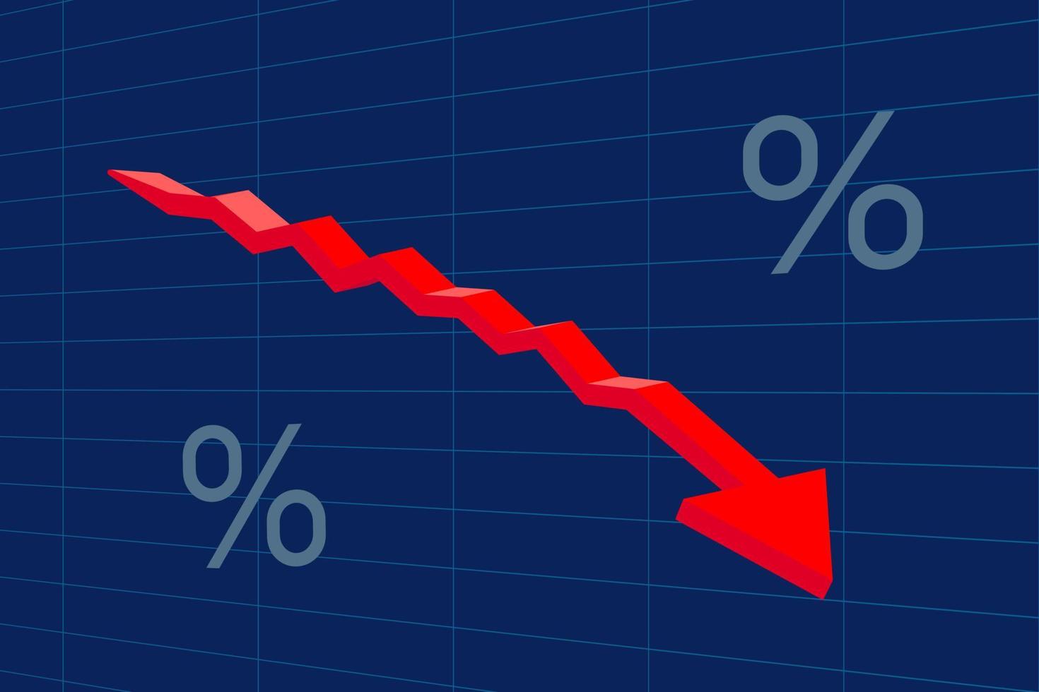 Stock or financial market crash with down red arrow vector