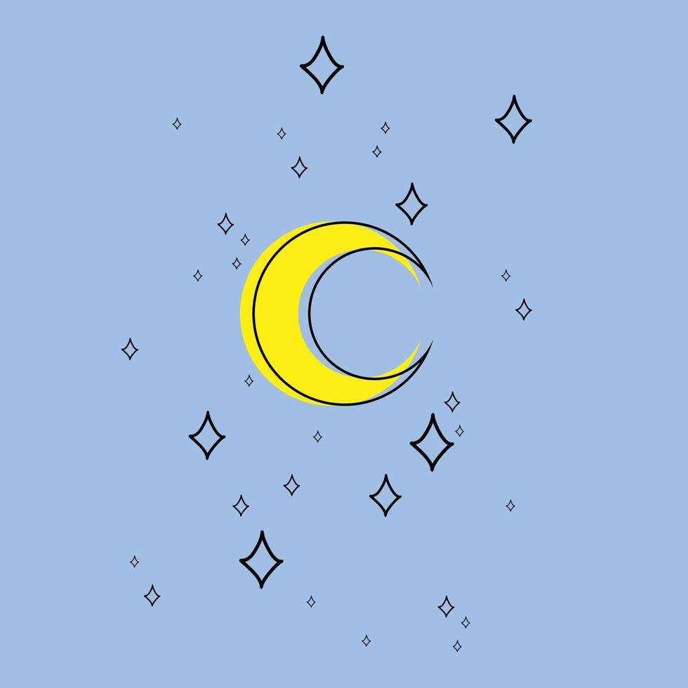 Night sky with moon and stars background. vector