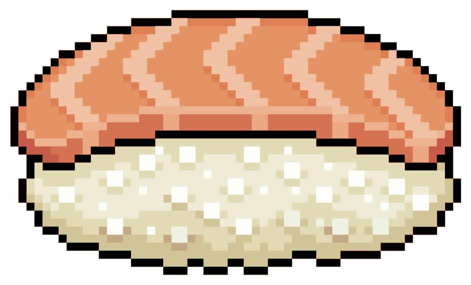 Pixel art sake nigiri sushi japanese food vector icon for 8bit game on white background