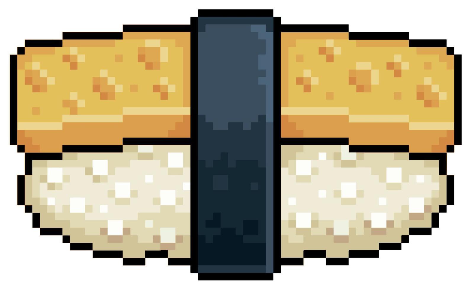 pixel art tamago nigiri sushi icono de vector de comida japonesa para juego de 8 bits sobre fondo blanco