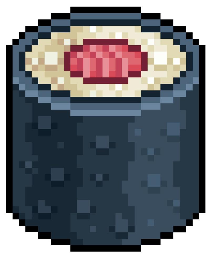 Pixel art tekkamaki sushi japanese food vector icon for 8bit game on white background