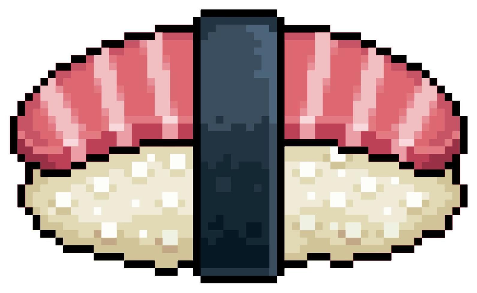 Pixel art maguro nigiri with seaweed sushi japanese food vector icon for 8bit game on white background