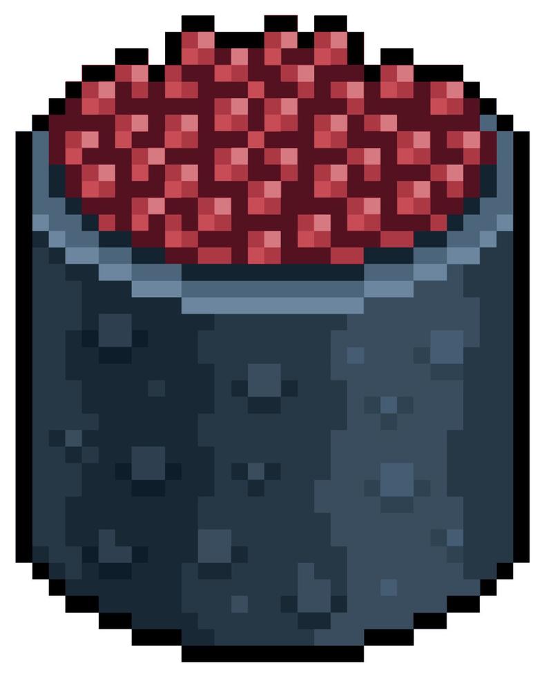 pixel art ikura sushi icono de vector de comida japonesa para juego de 8 bits sobre fondo blanco