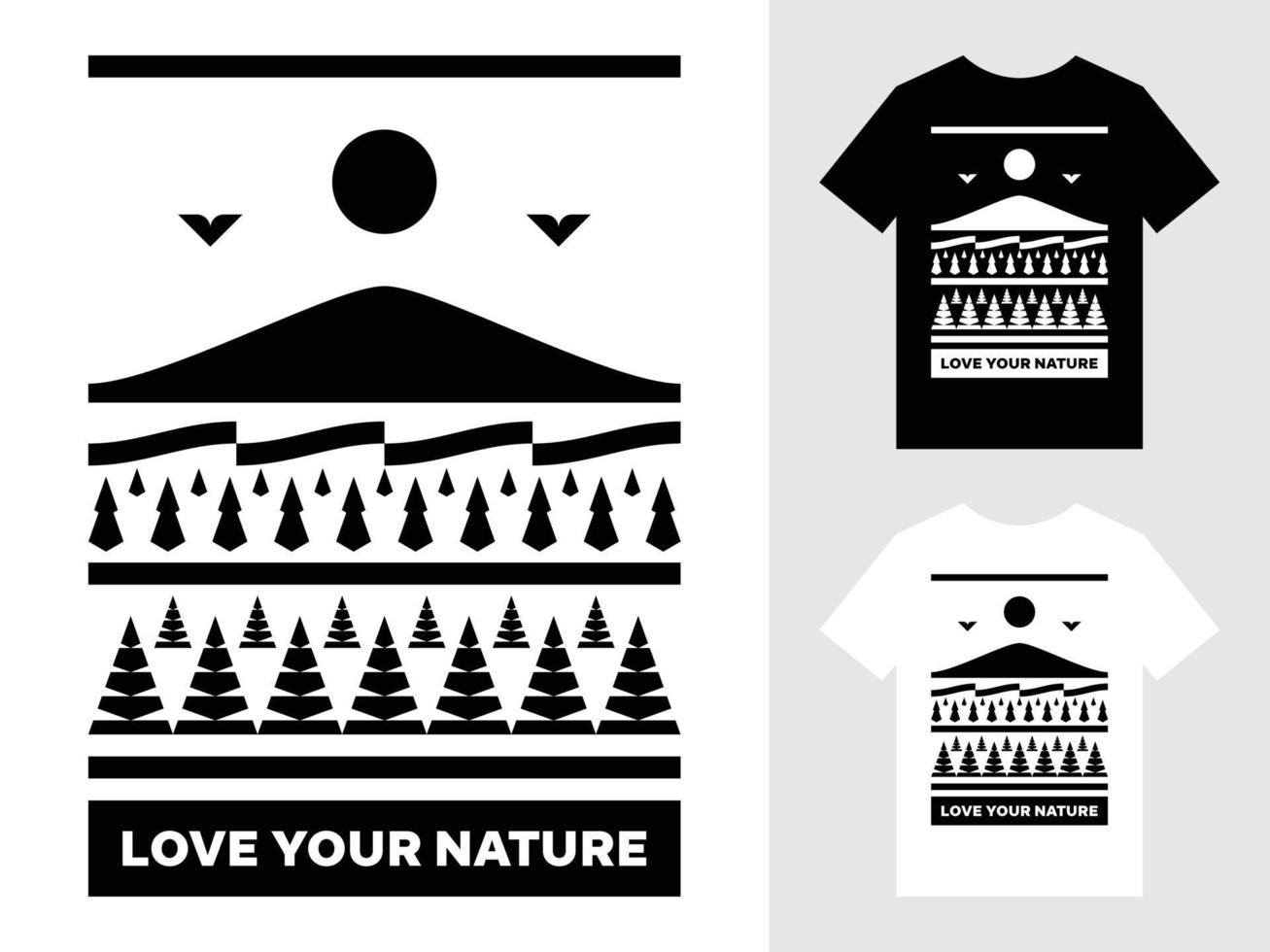 ama tu diseño de camiseta con el logotipo del paisaje de montaña de la naturaleza vector