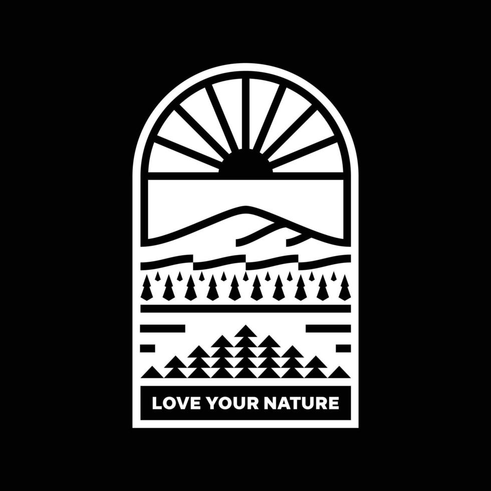 Love your nature mountain landscape logo badge design vector