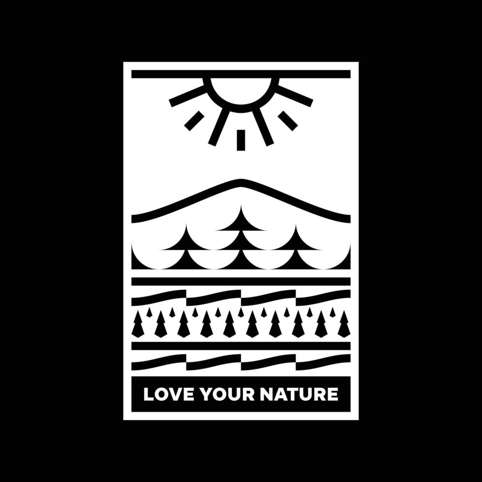 ama tu diseño de insignia de logotipo de paisaje de montaña de naturaleza vector