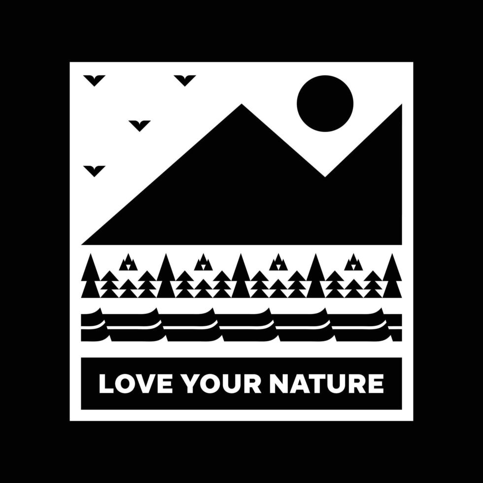 ama tu diseño de insignia de logotipo de paisaje de montaña de naturaleza vector