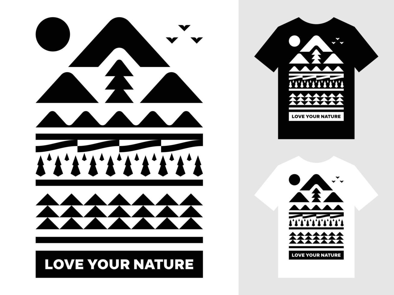 ama tu diseño de camiseta con el logotipo del paisaje de montaña de la naturaleza vector