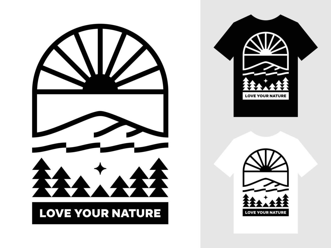 ama tu diseño de camiseta con el logotipo del paisaje de montaña de la naturaleza vector