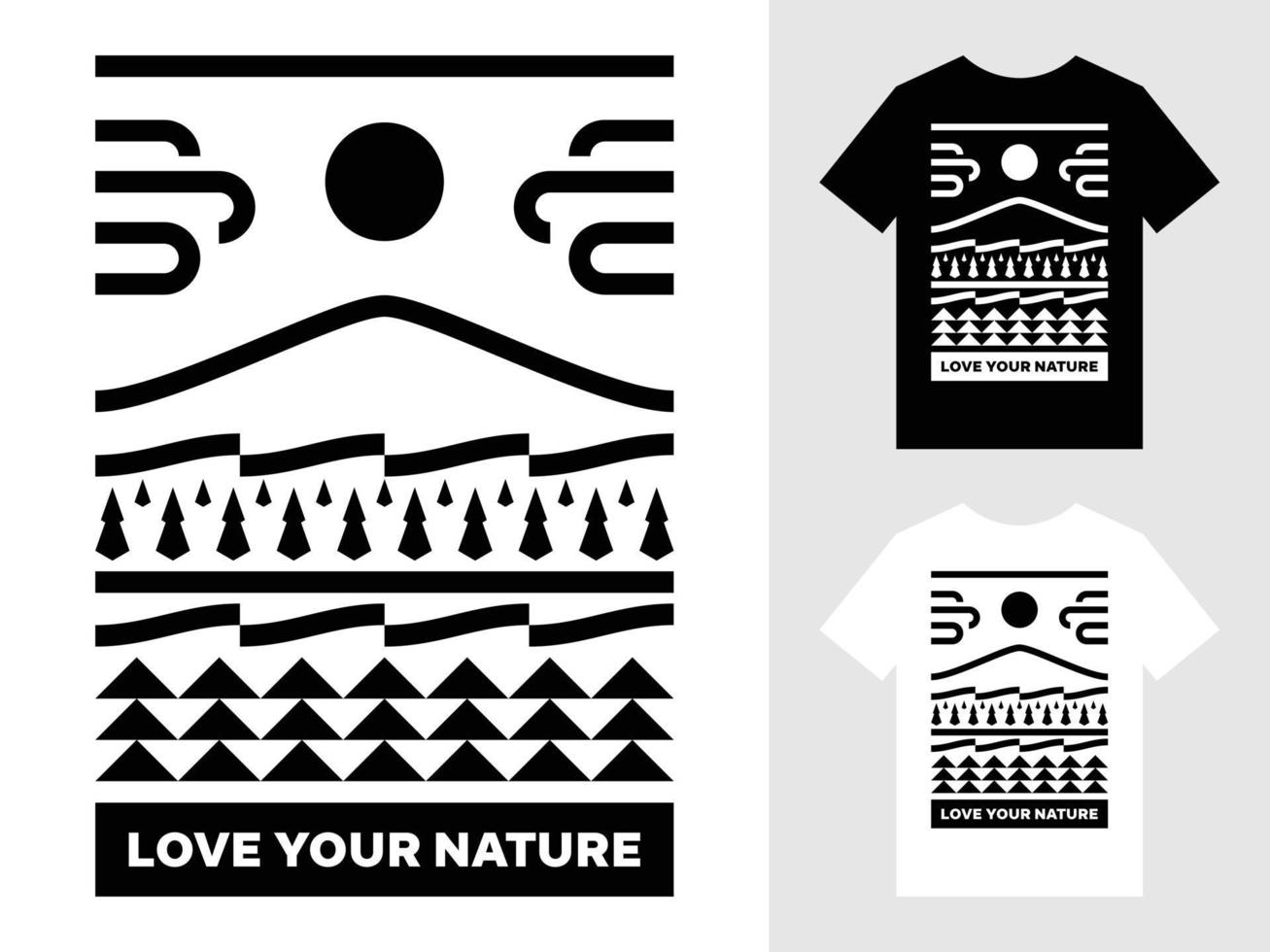 ama tu diseño de camiseta con el logotipo del paisaje de montaña de la naturaleza vector