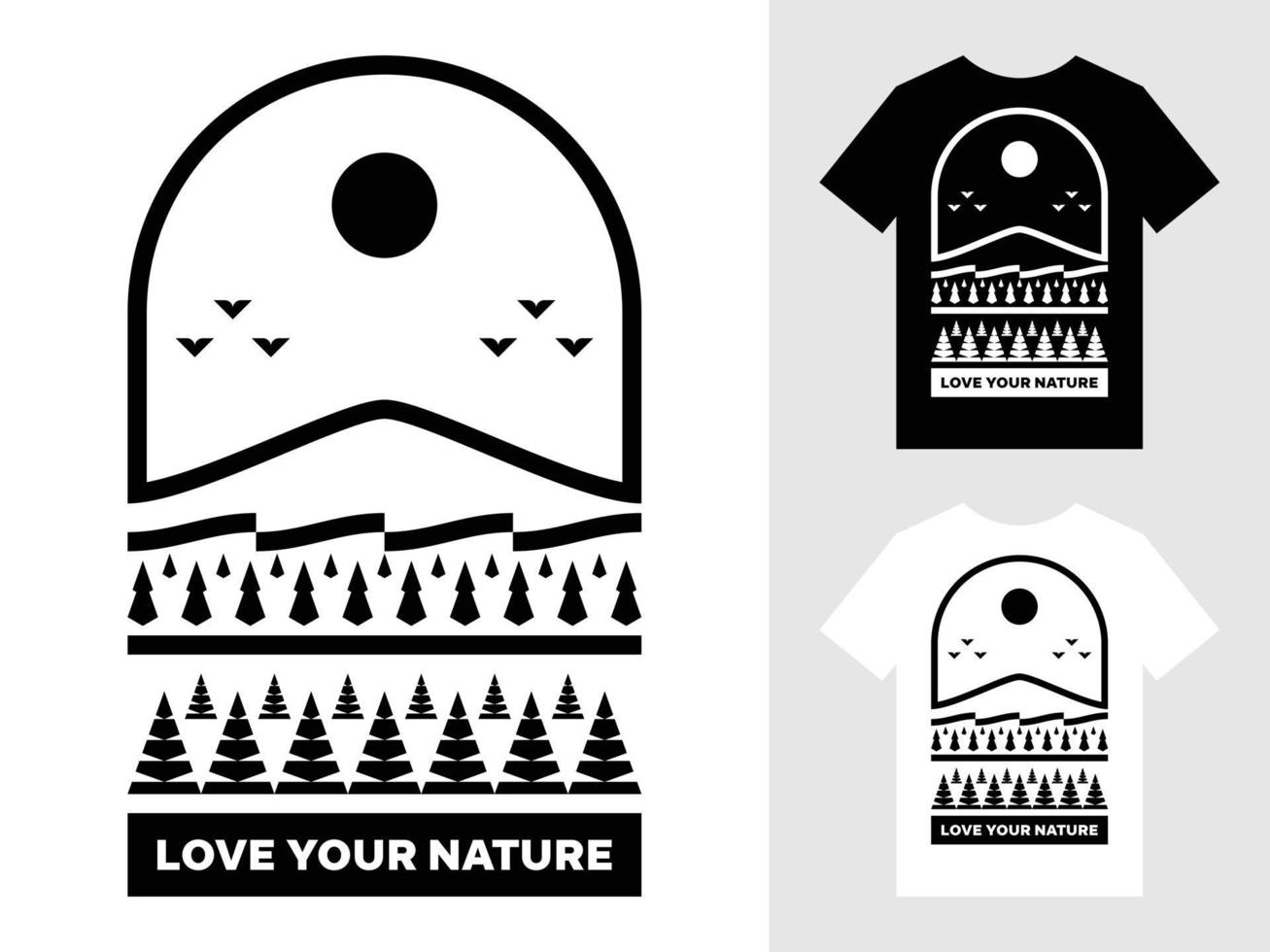 ama tu diseño de camiseta con el logotipo del paisaje de montaña de la naturaleza vector