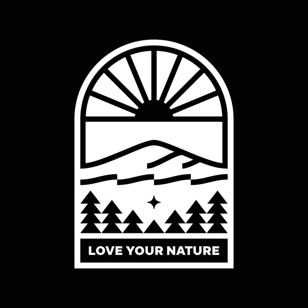 Love your nature mountain landscape logo badge design vector