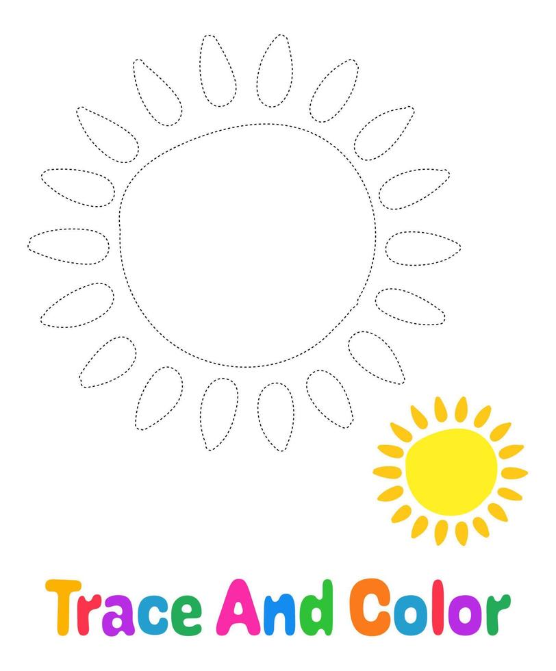 Sun tracing worksheet for kids vector