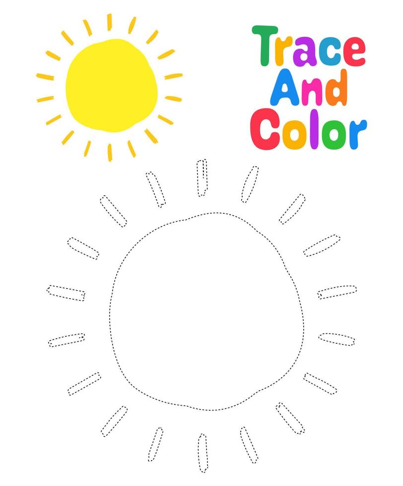 Sun tracing worksheet for kids vector