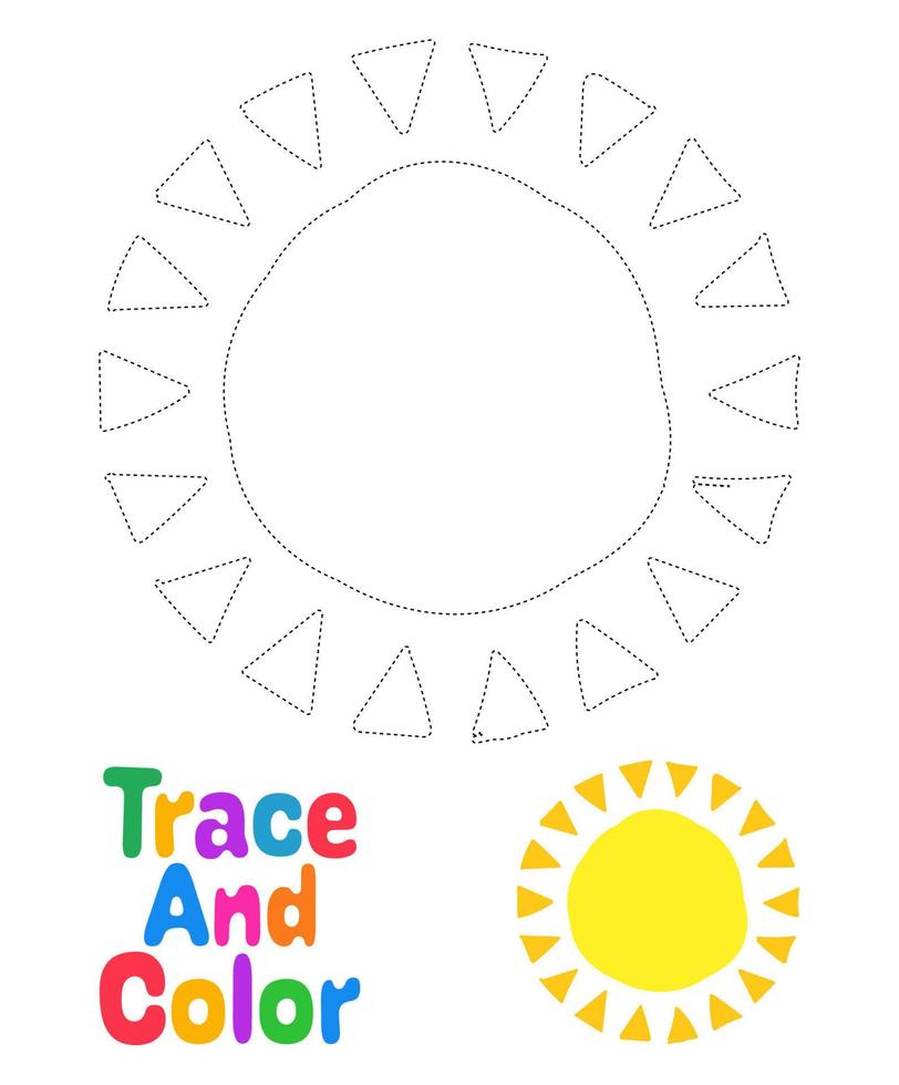 Sun tracing worksheet for kids vector