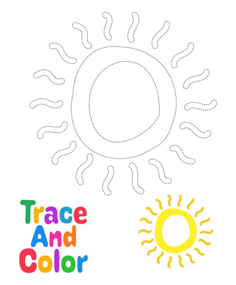 Sun tracing worksheet for kids vector