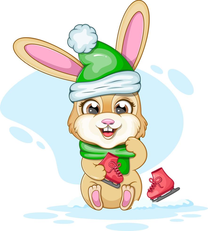 Cute winter bunny with skates vector