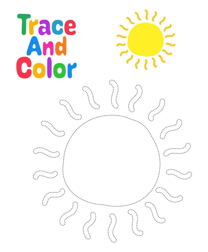 Sun tracing worksheet for kids vector
