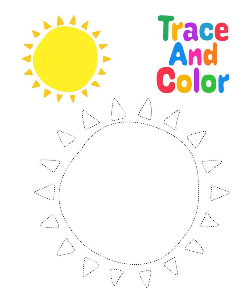 Sun tracing worksheet for kids vector