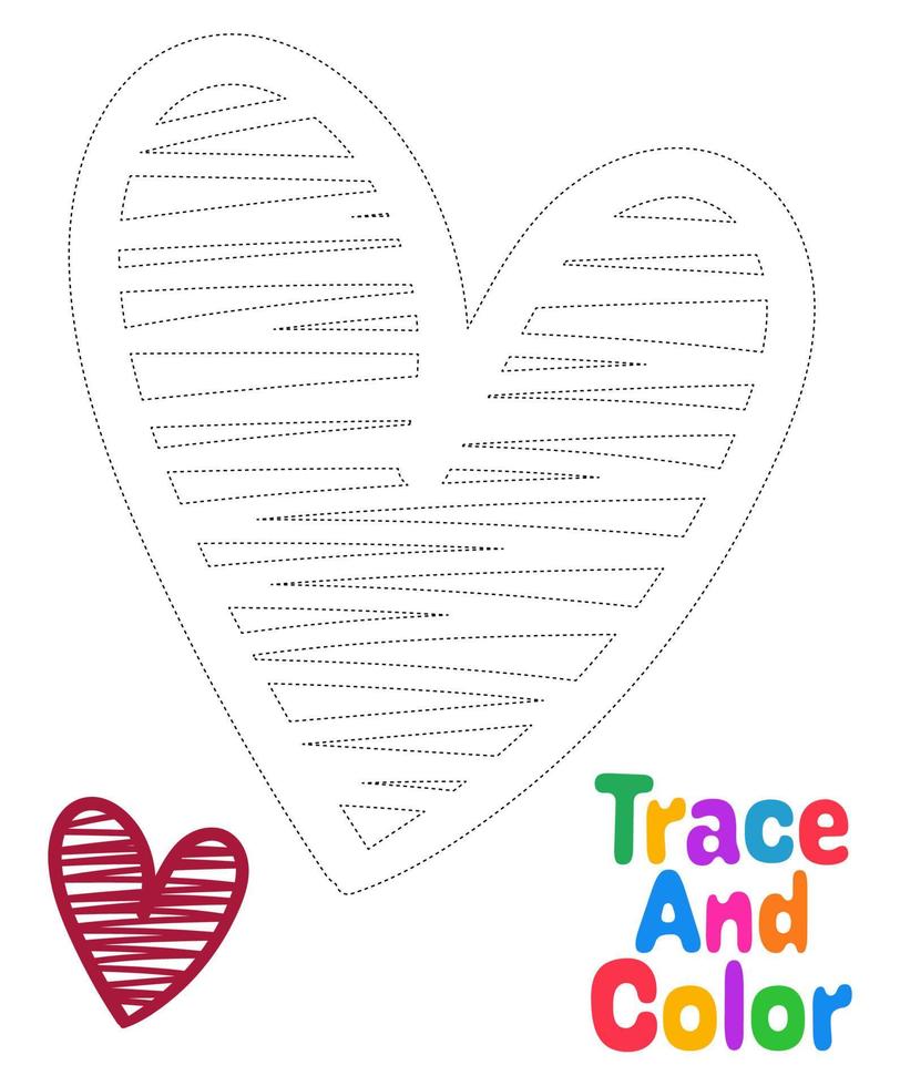 hoja de trabajo de trazado del corazón para niños vector