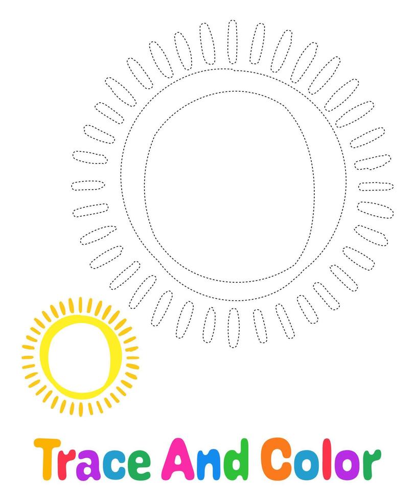 Sun tracing worksheet for kids vector