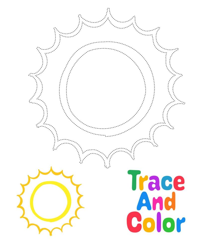 Sun tracing worksheet for kids vector