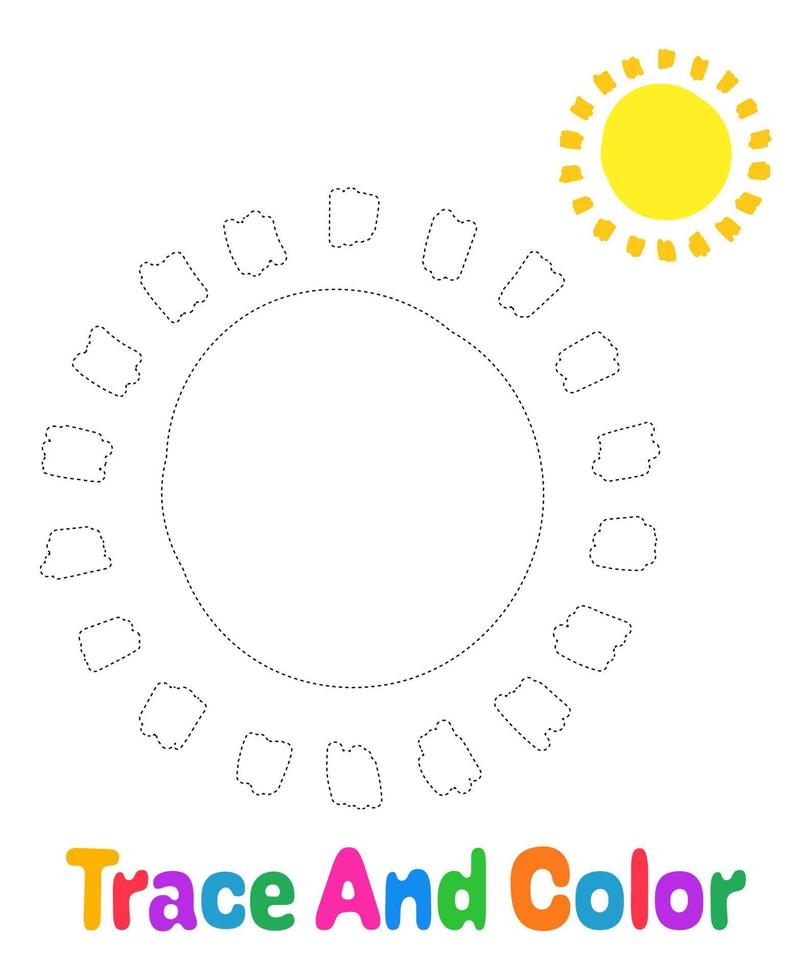 Sun tracing worksheet for kids vector