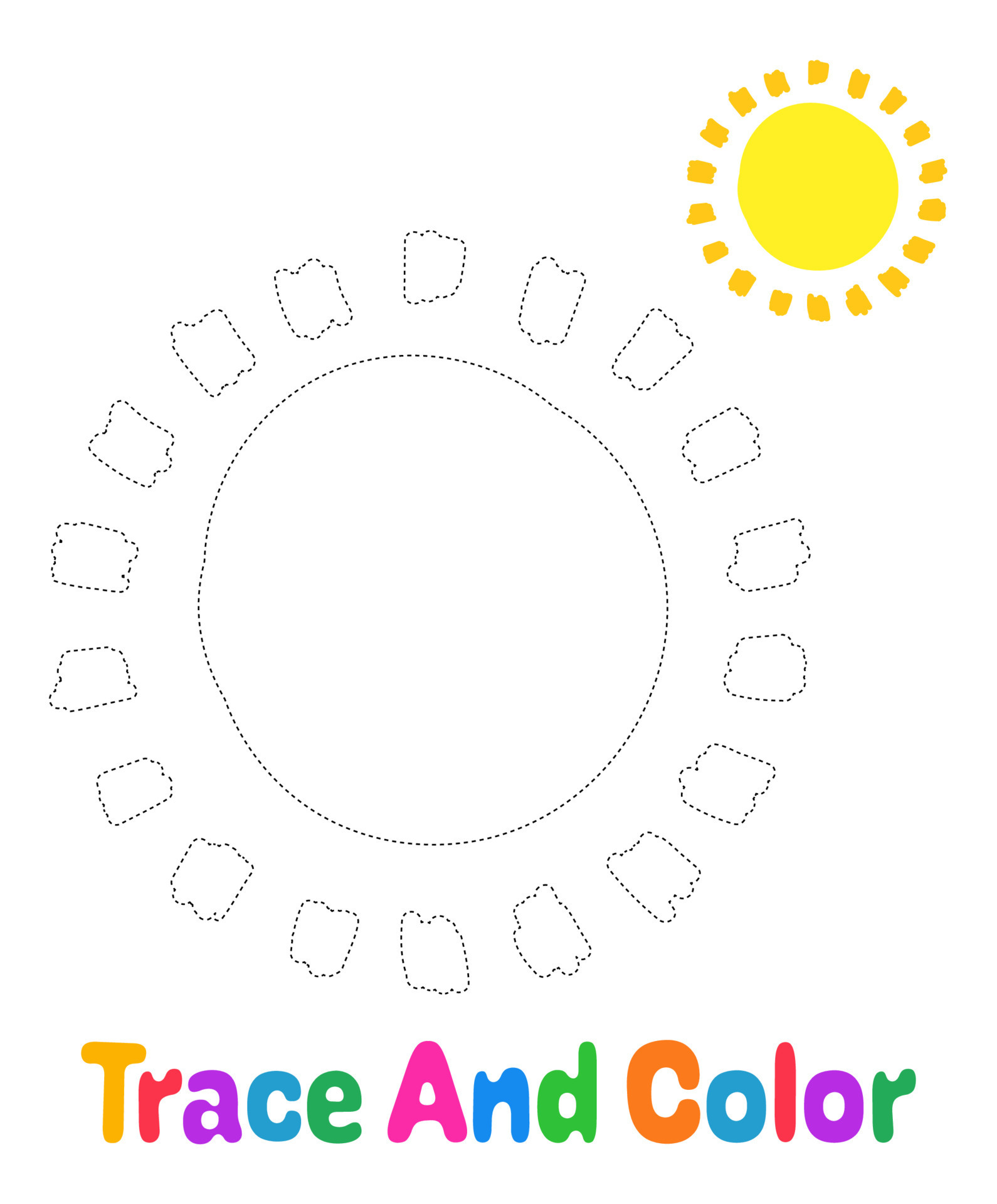 Sun tracing worksheet for kids 15285674 Vector Art at Vecteezy
