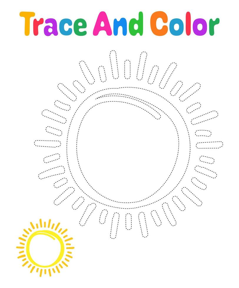 Sun tracing worksheet for kids vector