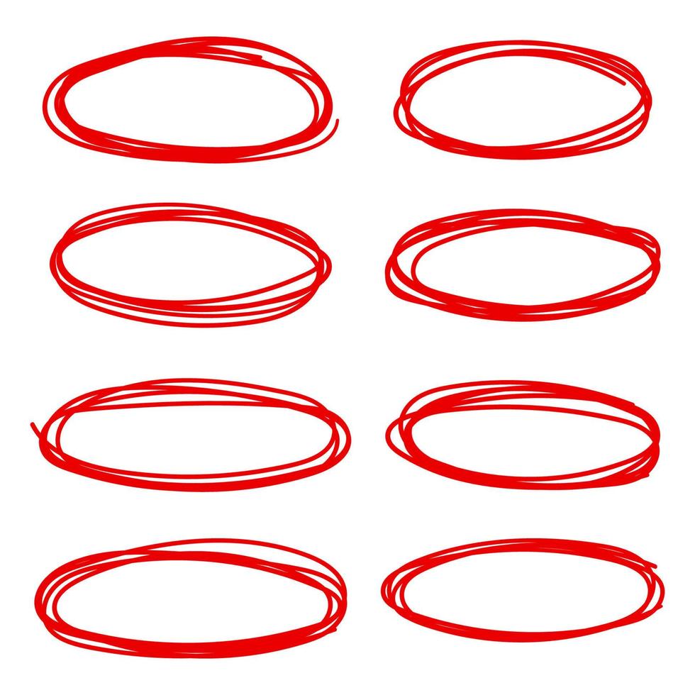 conjunto de boceto de línea de círculo rojo vector