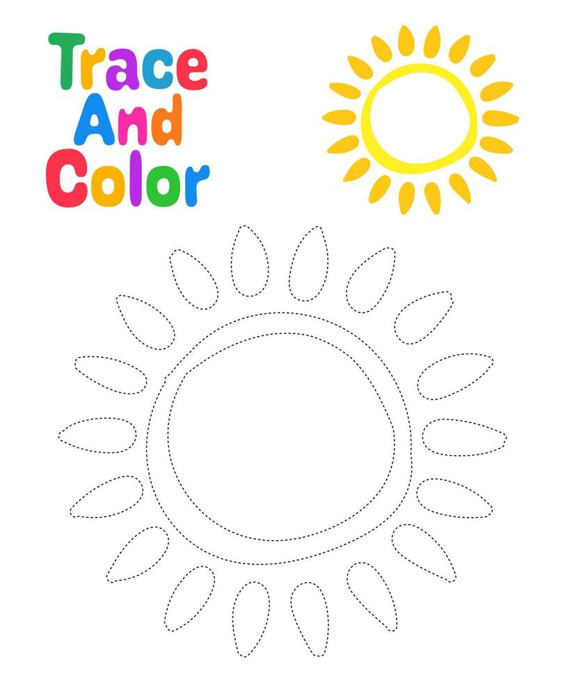 Sun tracing worksheet for kids vector