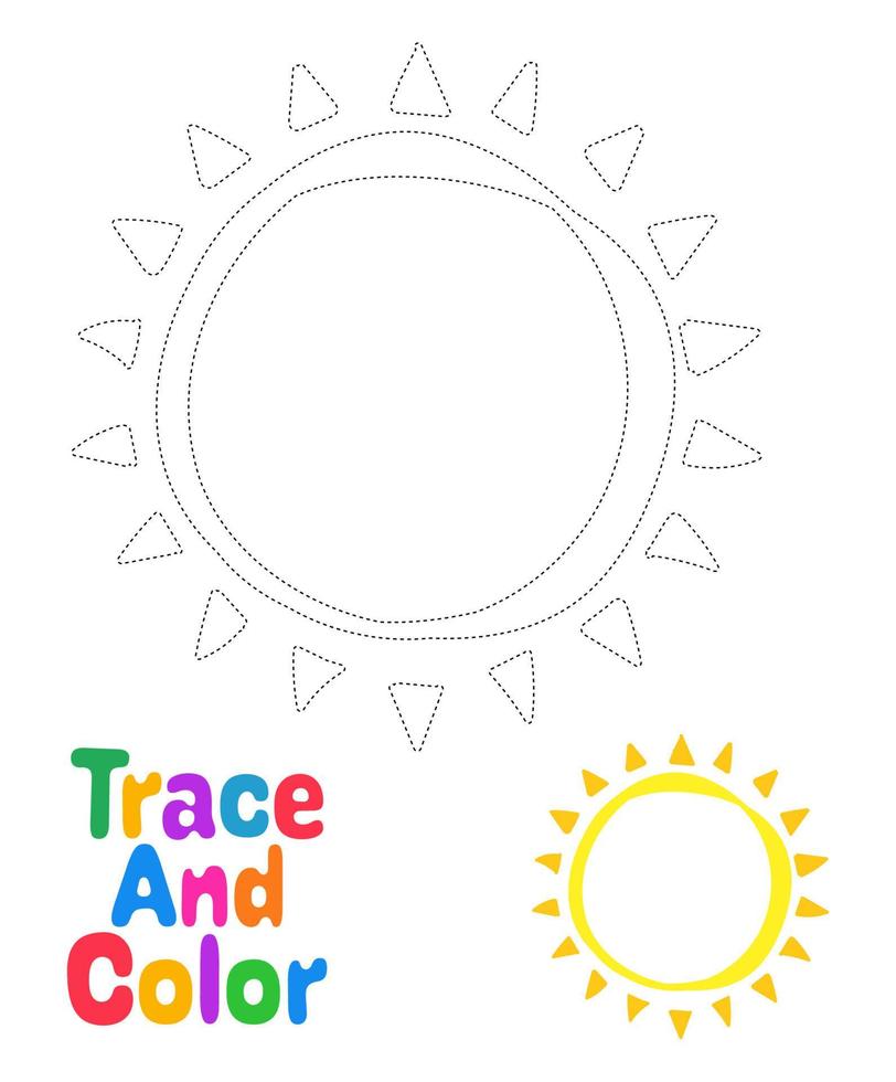 Sun tracing worksheet for kids vector