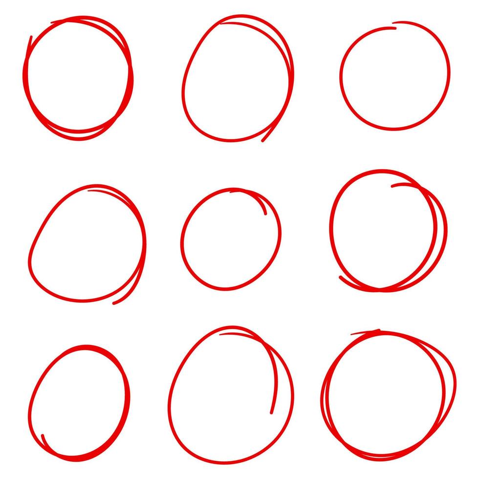 Set of Red circle line sketch vector