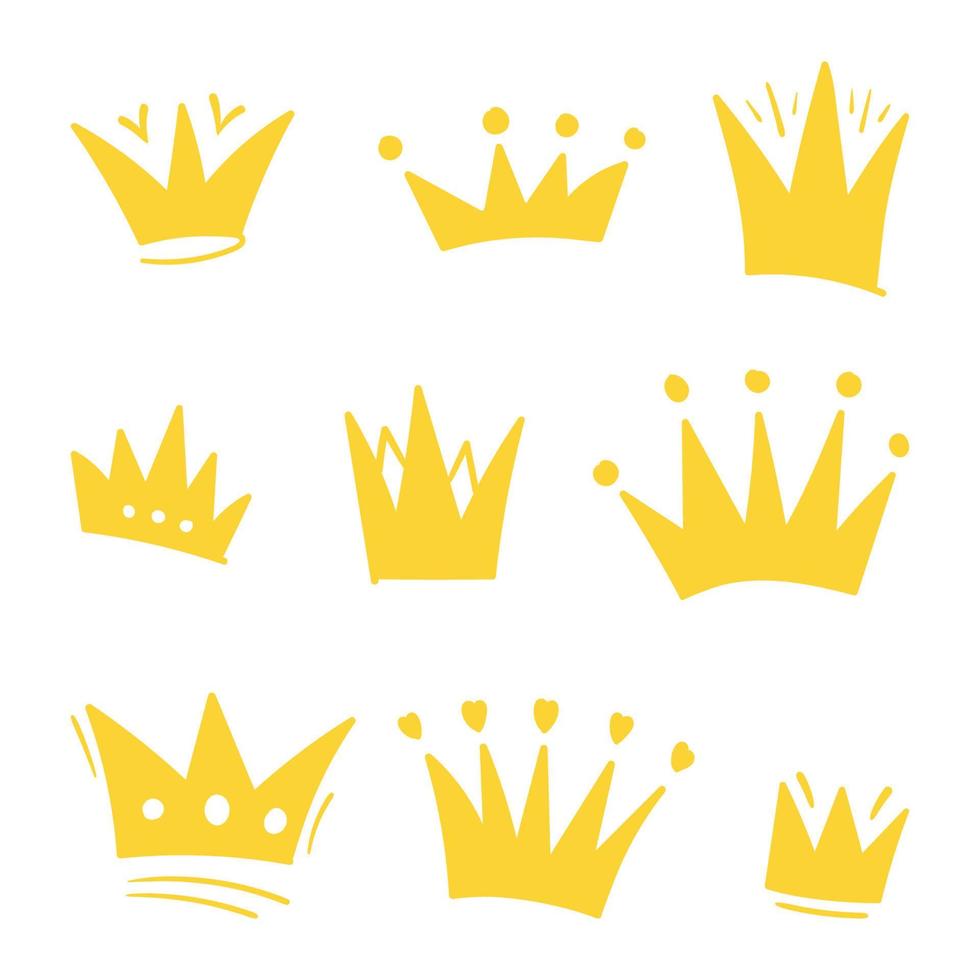 Set of doodle Crown sketch, hand drawn style vector
