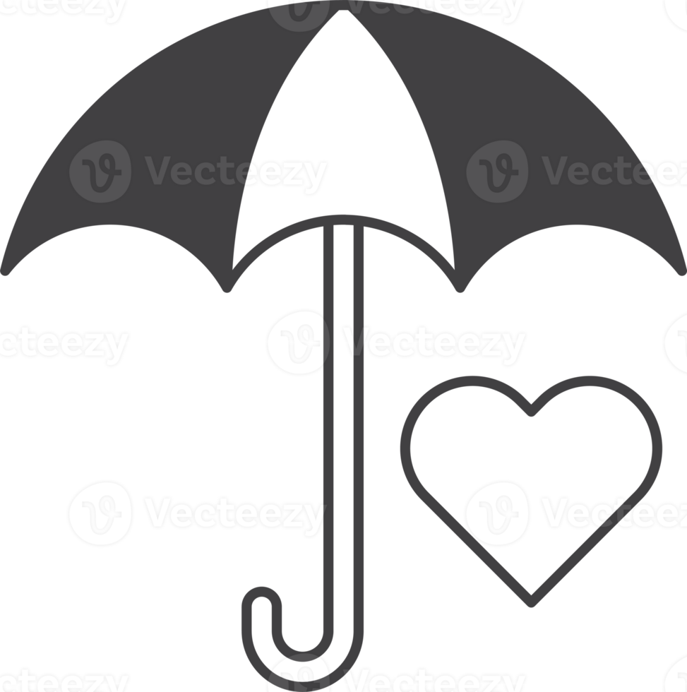 parapluie et illustration de coeur dans un style minimal png