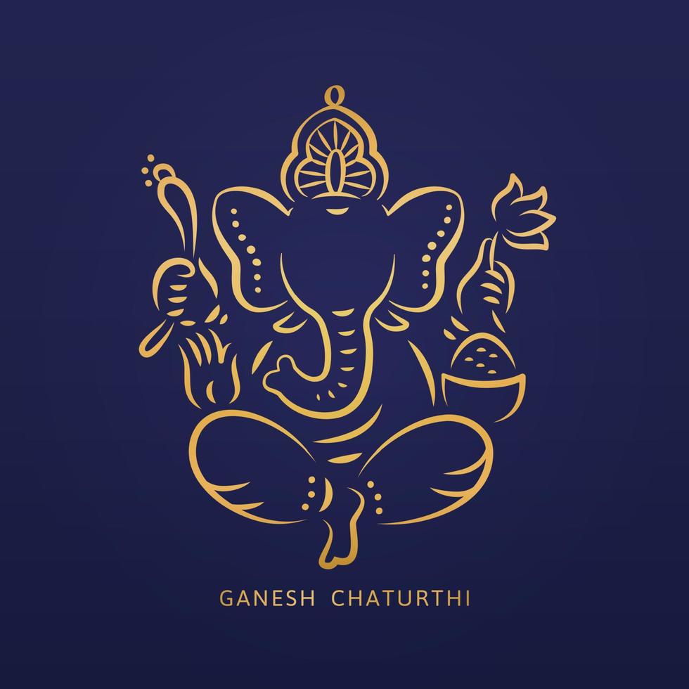 Ganesh chaturthi design with golden line style Ganesha on blue background vector