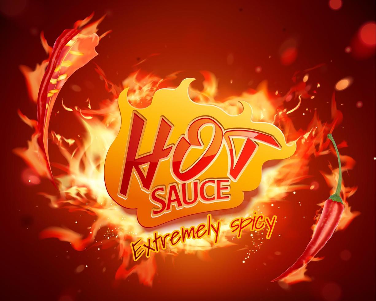 salsa picante con fuego ardiente en ilustración 3d vector