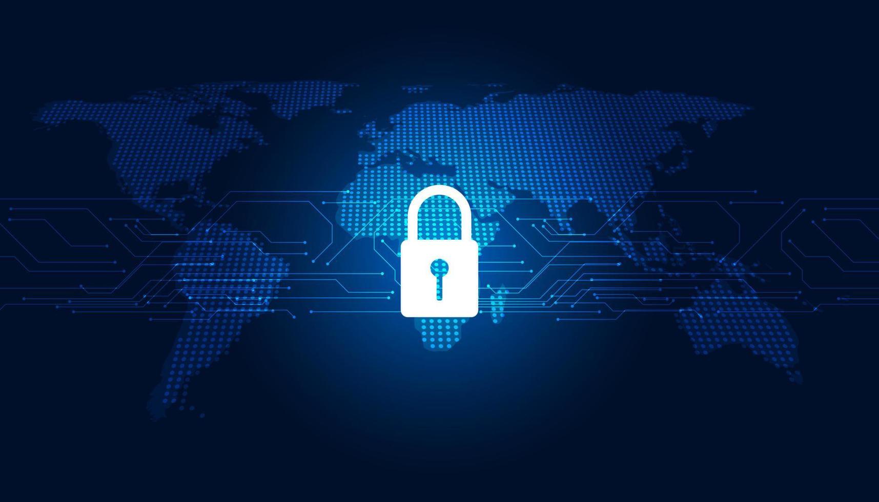 Abstract background digital concept world map padlock cybersecurity anti virus malware spy protection cyber theft security On a blue-black background vector