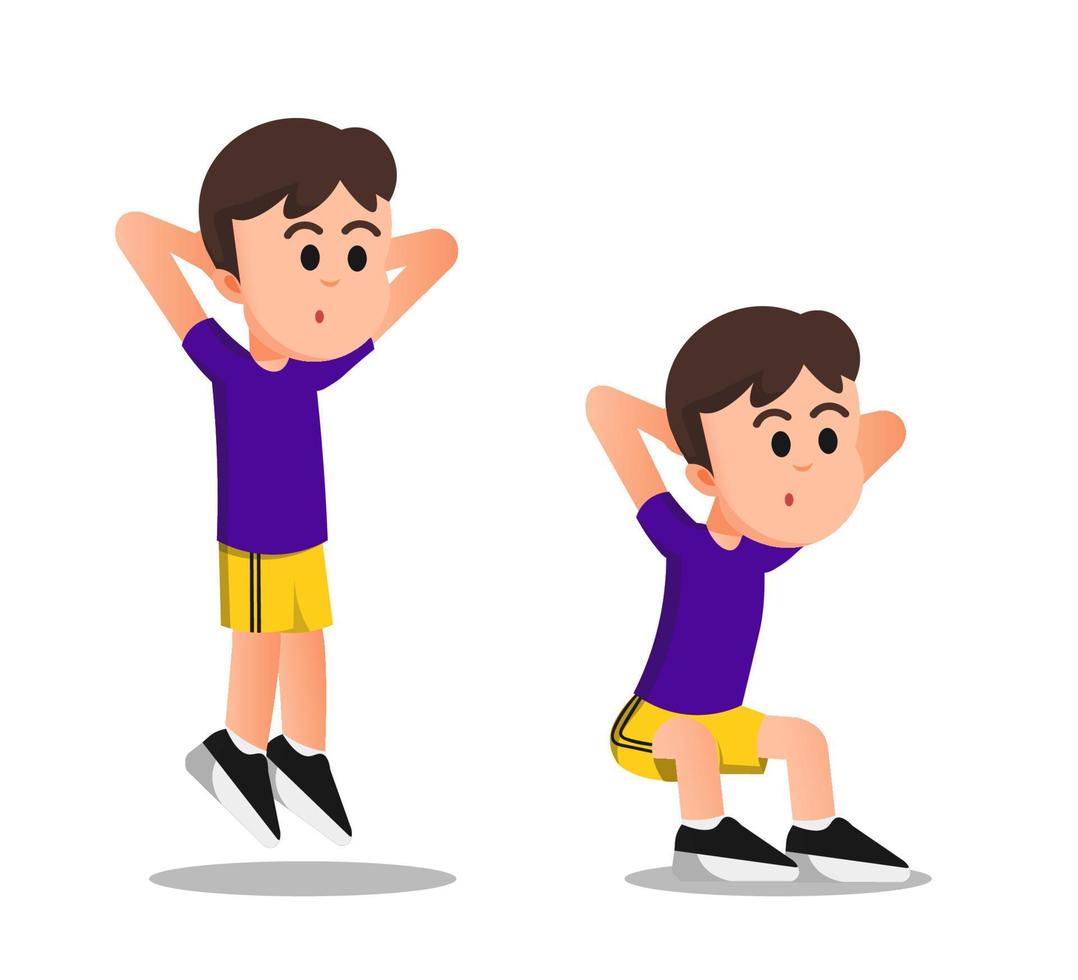 a boy with squat jumps movement vector