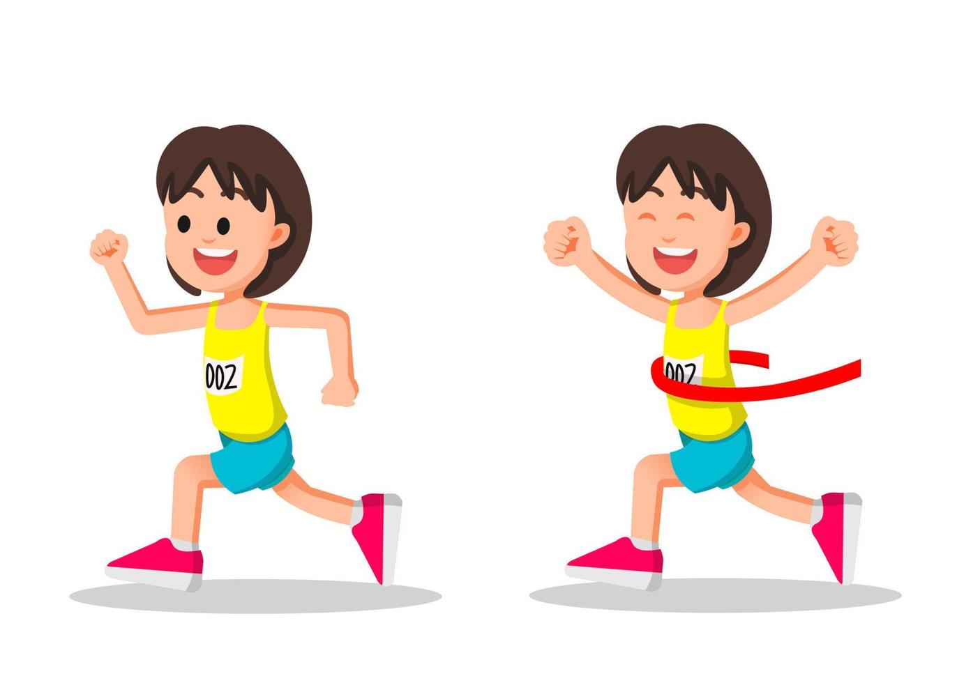 little girl reached the finish line and won the marathon competition vector