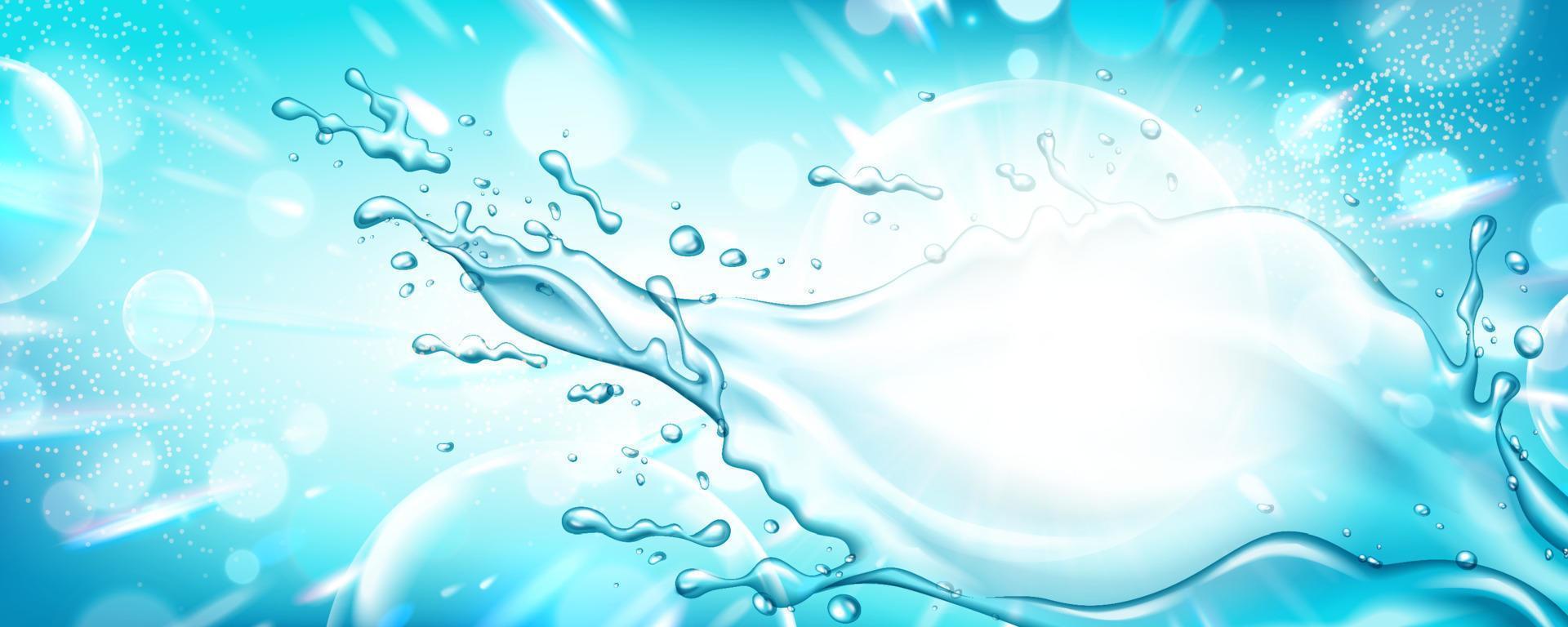 Splashing water effect on glowing light blue banner background vector